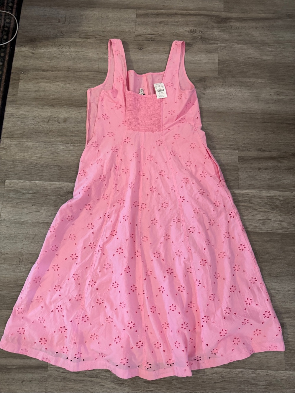 NWT J.Crew Pink Eyelet Midi Dress, busted zipper